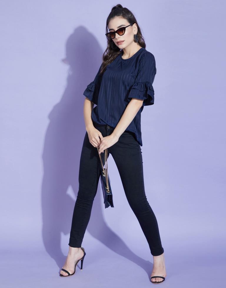 Dark Blue Bell Sleeve Top 