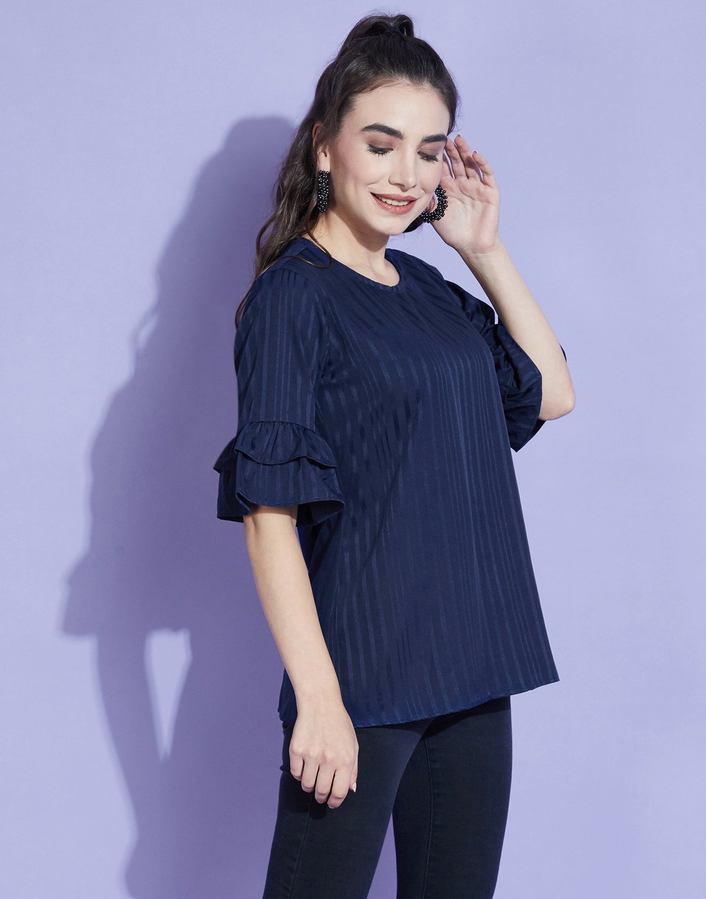 Dark Blue Bell Sleeve Top 