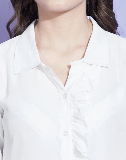 White Elastic Frill Sleeve Shirt