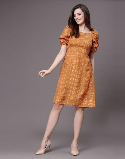 Rust Puff Sleeve Dress