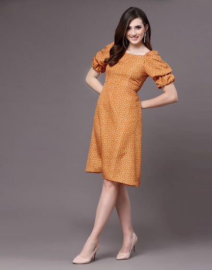 Rust Puff Sleeve Dress