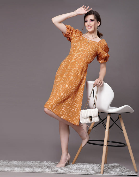 Rust Puff Sleeve Dress