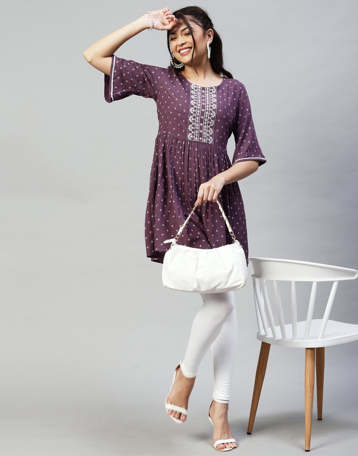 Lavender Gathered Tunic Top 