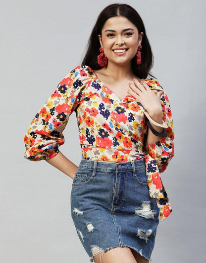 Multicoloured Floral Knotted Top 