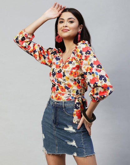 Multicoloured Floral Knotted Top 