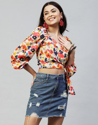 Multicoloured Floral Knotted Top 