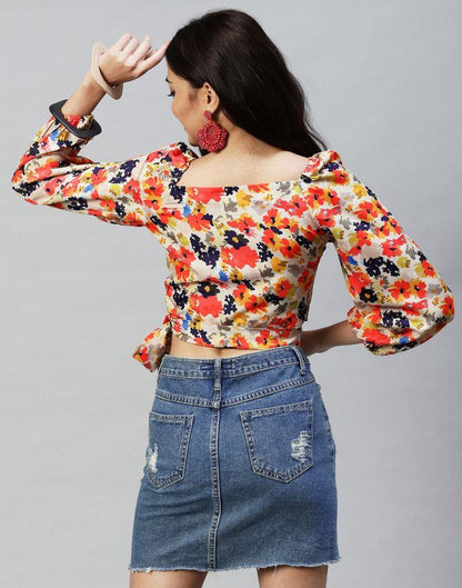 Multicoloured Floral Knotted Top 