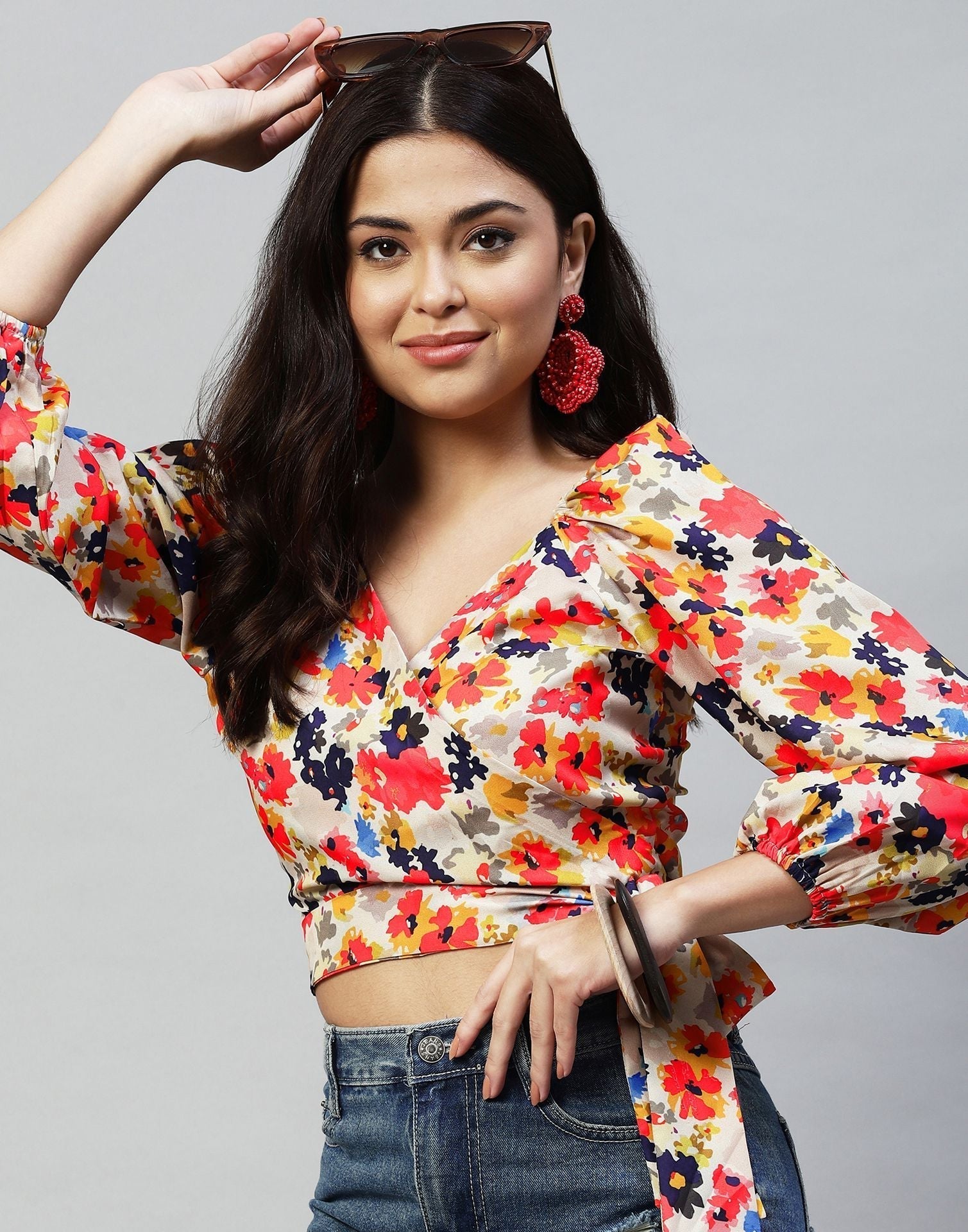 Multicoloured Floral Knotted Top 