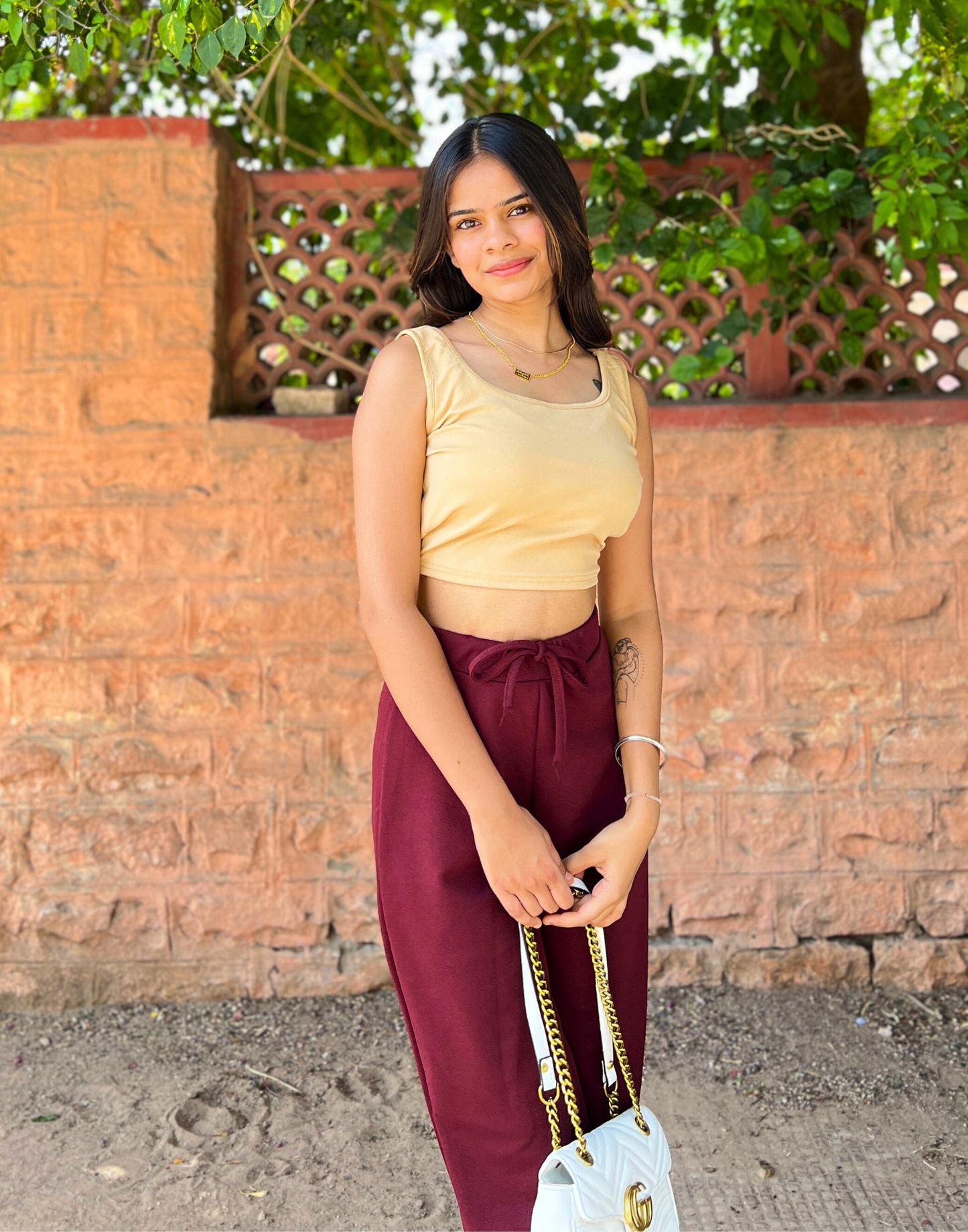 Beige Square Neck Tank Top