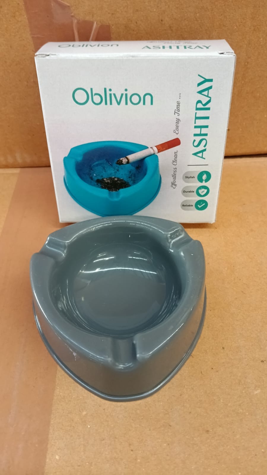 Oblivion Durable Plastic Ashtray Wide Bowl and Triple Cigarette Holder Slots (1 pc)