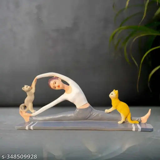 Kraphy Two Cats Resin statue Woman In Yoga Pose with Craft gray Multicolor 