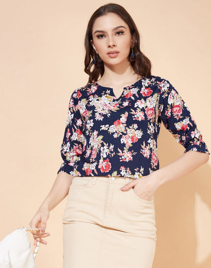 Blue Floral Printed Top