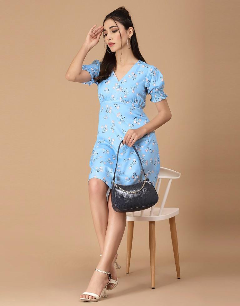 Light Blue Printed Straight Dress