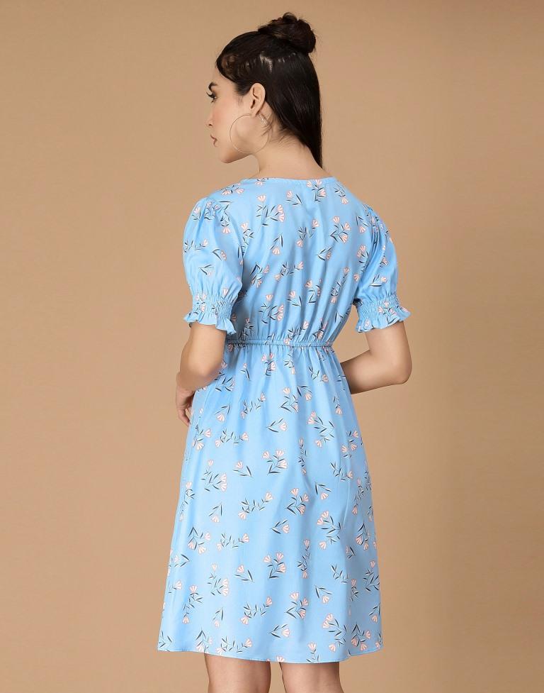 Light Blue Printed Straight Dress