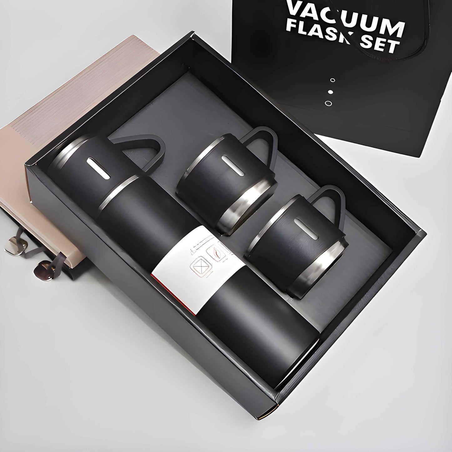 Customized Stainless Steel Vacuum Flask Set with 3 Cups – 500ML | Personalized Name Bottle Gift Combo for Boyfriend, Girlfriend, Employee