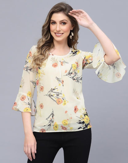 Off White Georgette Printed Top 