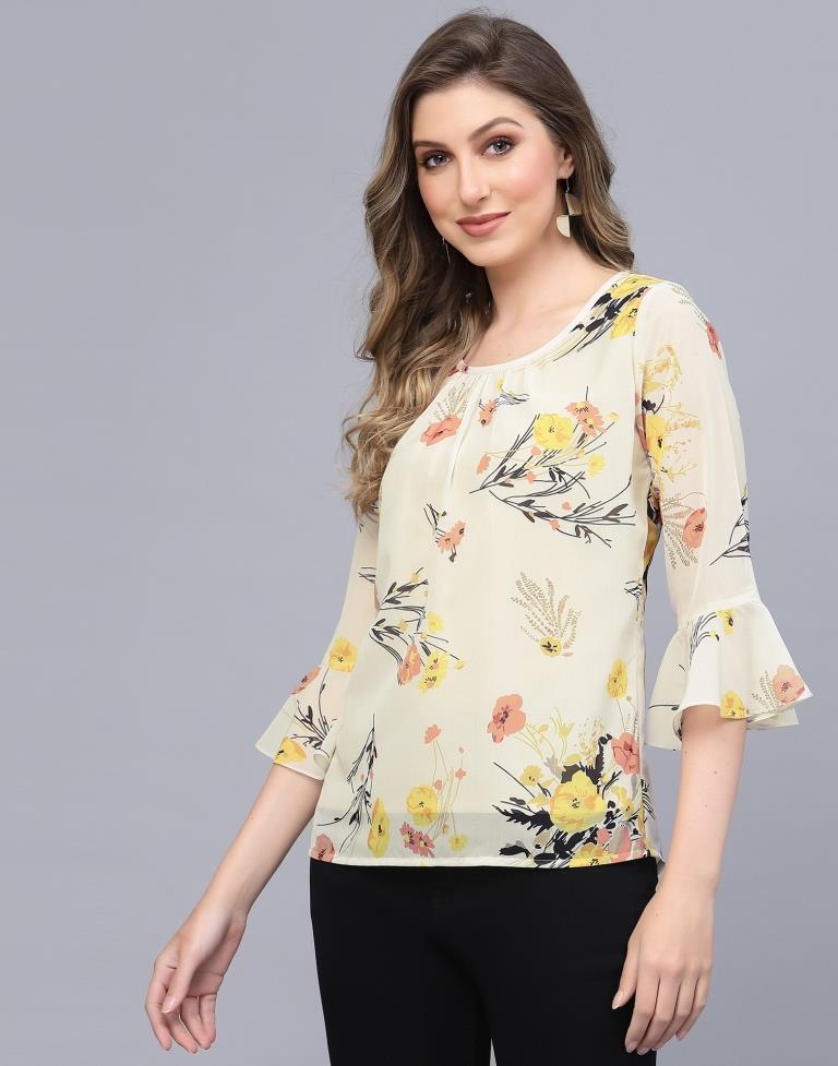 Off White Georgette Printed Top 