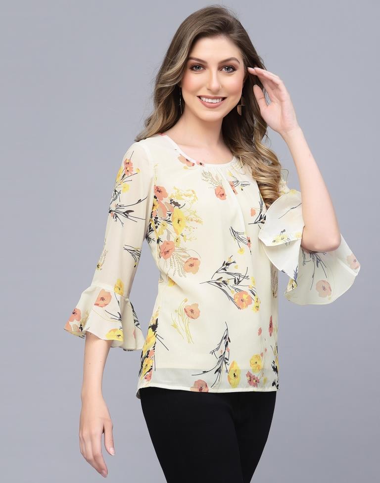 Off White Georgette Printed Top 