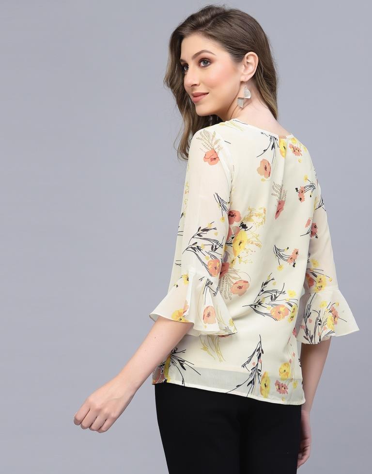 Off White Georgette Printed Top 