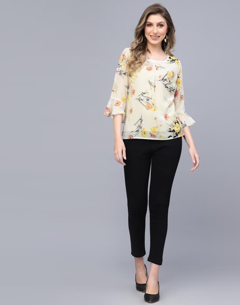 Off White Georgette Printed Top 