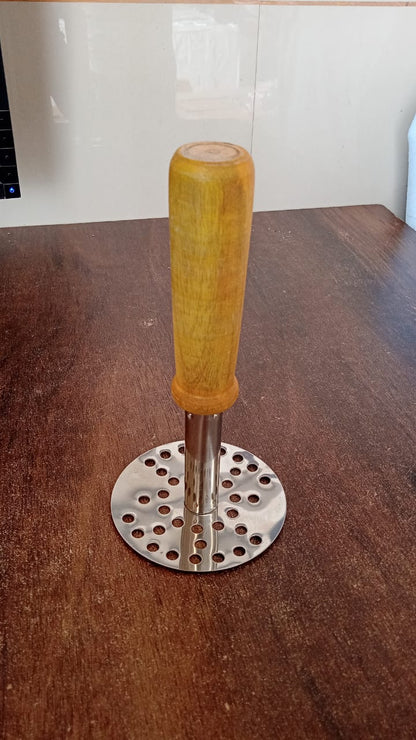 Stainless Steel Potato Masher / Pav Bhaji Masher with Wooden Handle (1 Pc)