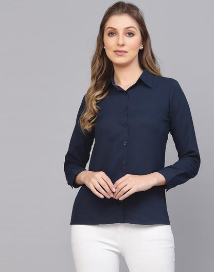 Blue Cotton Plain Shirt 