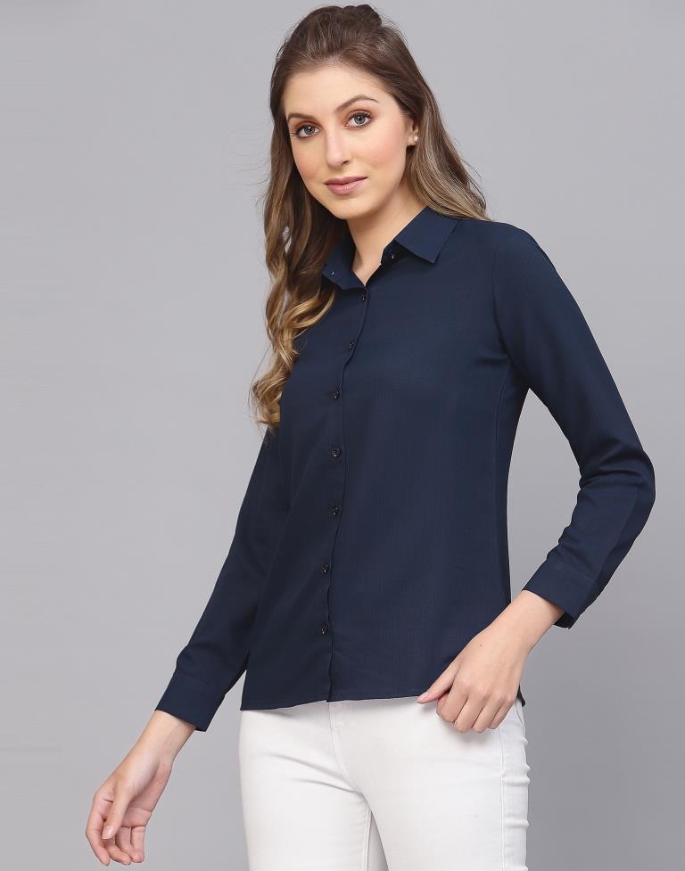 Blue Cotton Plain Shirt 