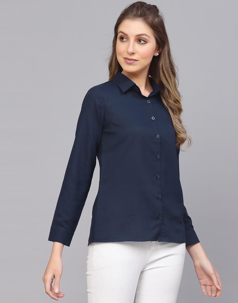 Blue Cotton Plain Shirt 