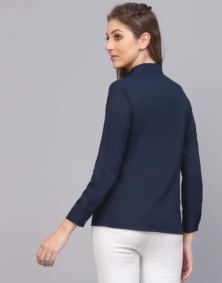 Blue Cotton Plain Shirt 