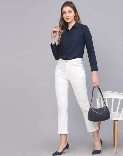 Blue Cotton Plain Shirt 