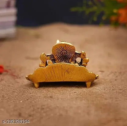 Metal Ganesh ji on Leaf with Diya Idol Showpiece for Home Décor and Diwali Gift