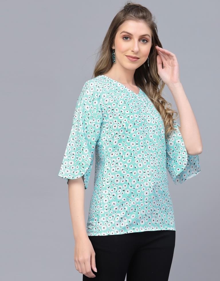 Light Turquoise Casual Top 