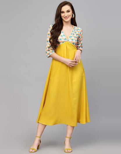 Yellow Printed Midi Dress