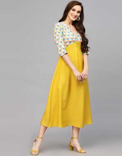 Yellow Printed Midi Dress