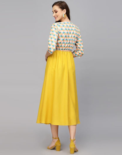 Yellow Printed Midi Dress