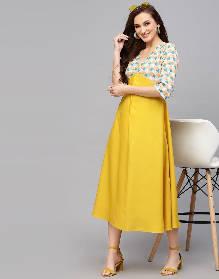 Yellow Printed Midi Dress