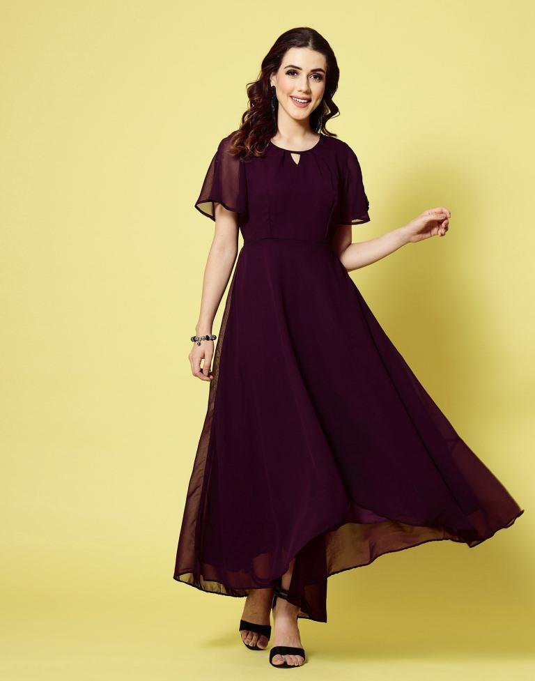 Wine Flared Maxi Dress