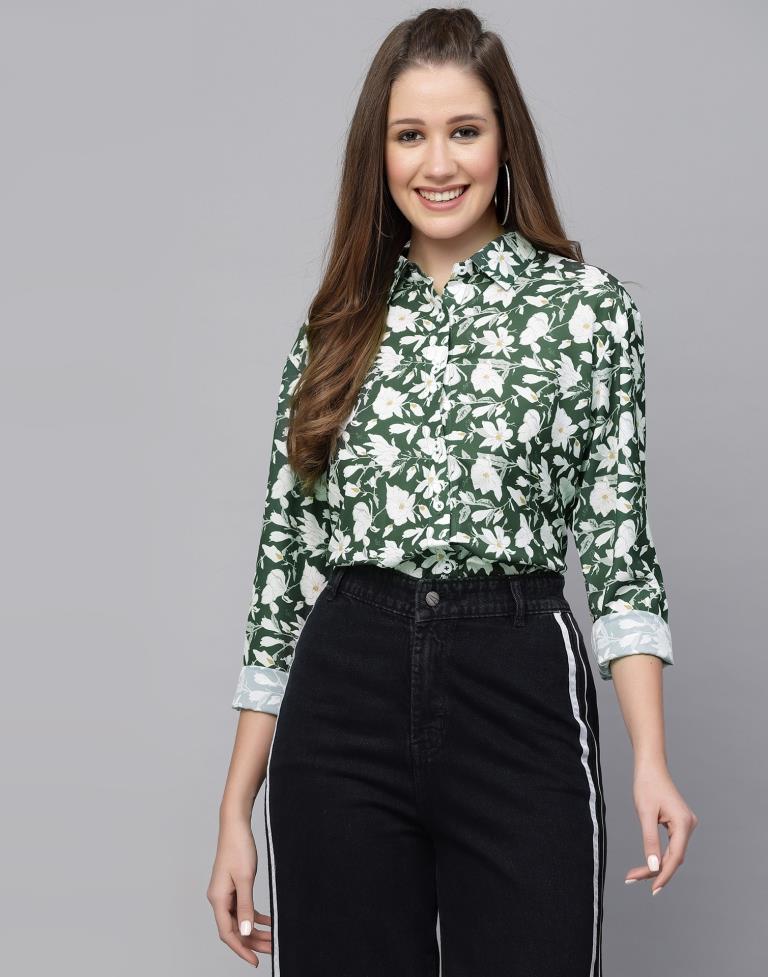 Green Printed Casual Shirt