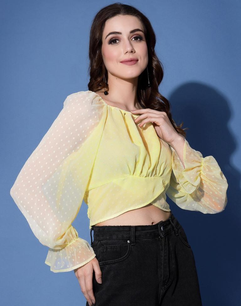 Yellow Self Woven Crop Top 