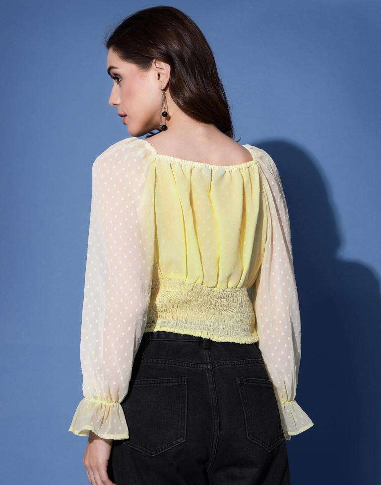 Yellow Self Woven Crop Top 