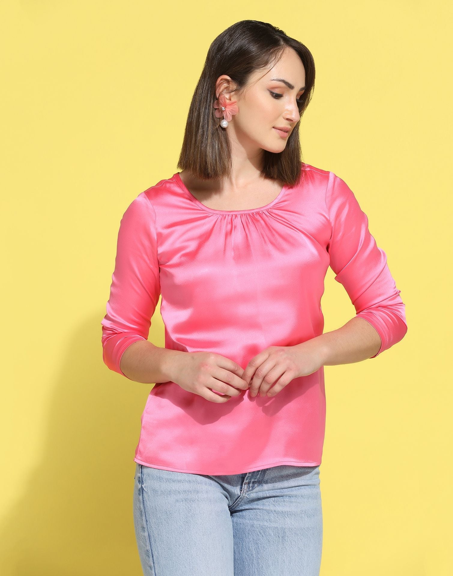 Pink Pleated Neck Top 