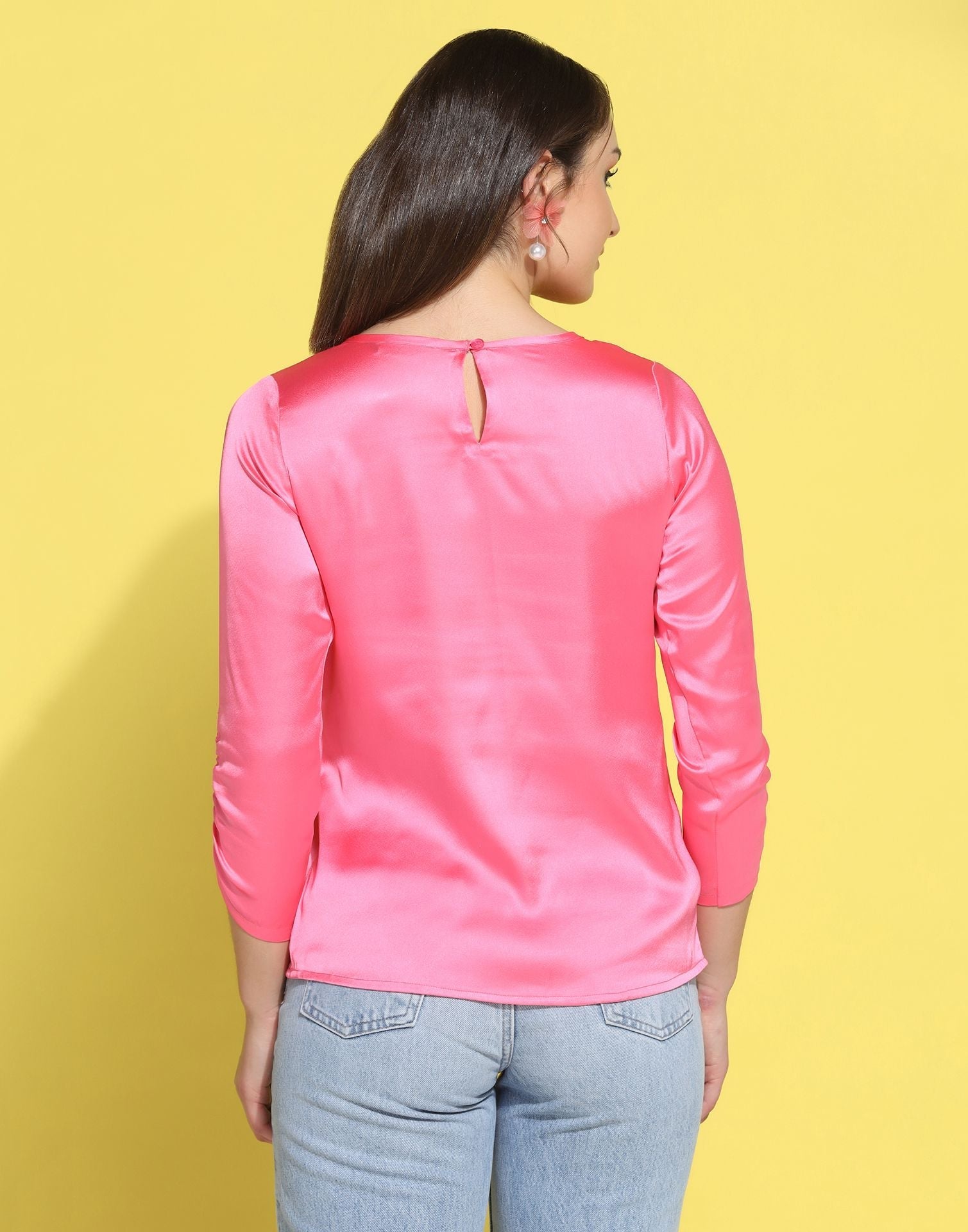 Pink Pleated Neck Top 