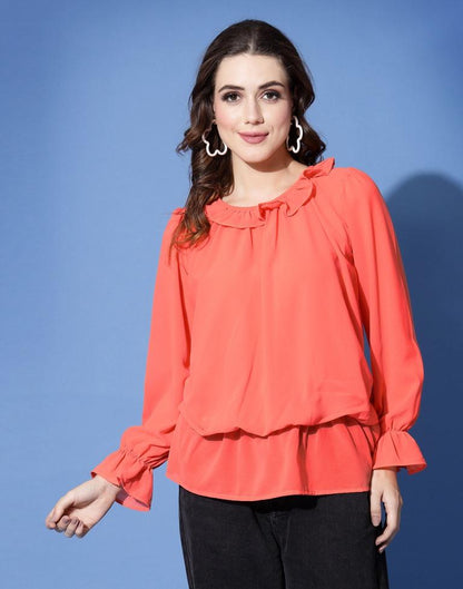 Orange Ruffle detail Top 