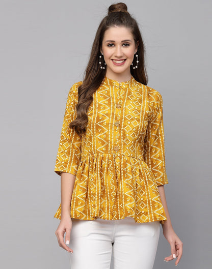 Yellow Gathered Bandhani Printed Top 