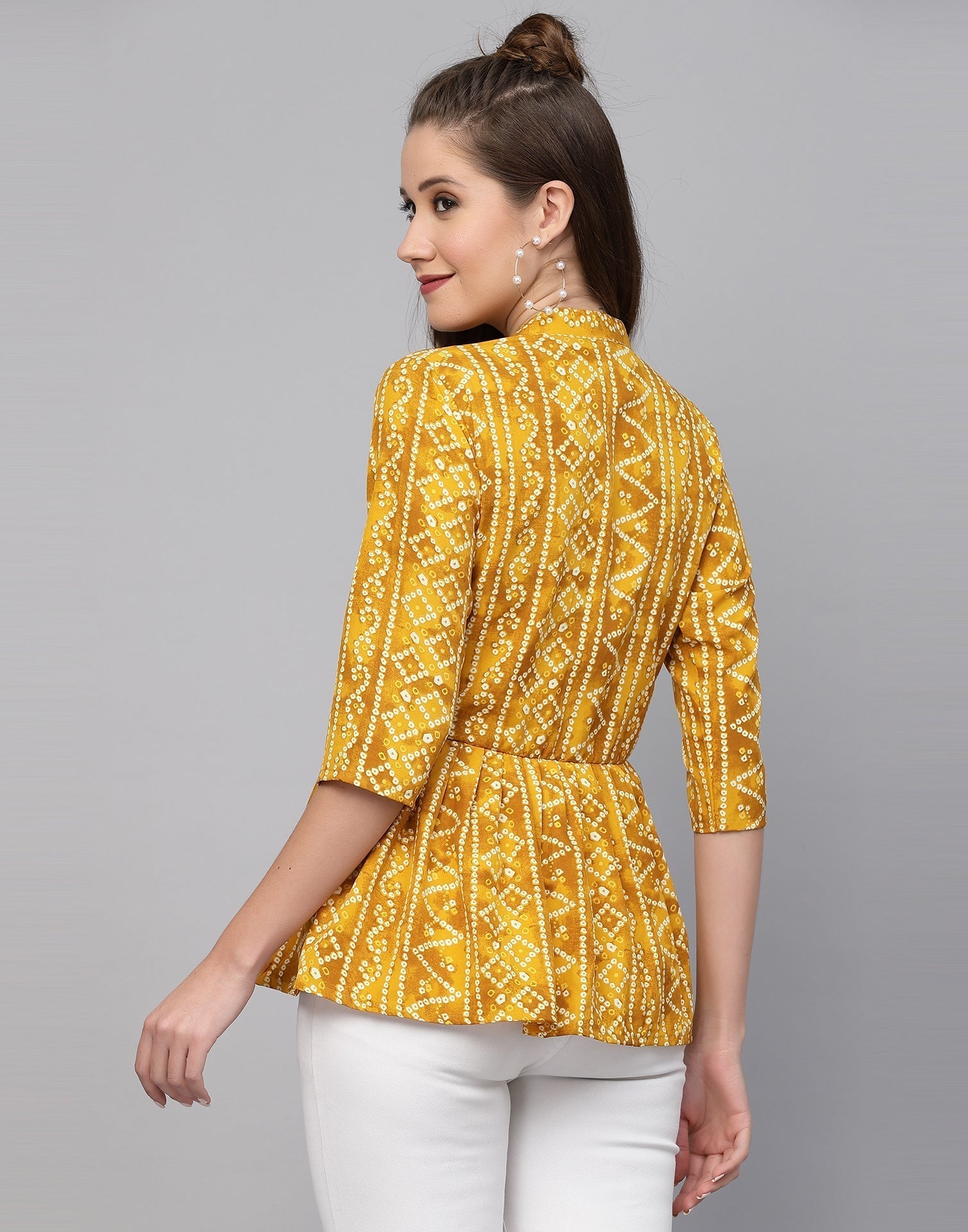 Yellow Gathered Bandhani Printed Top 