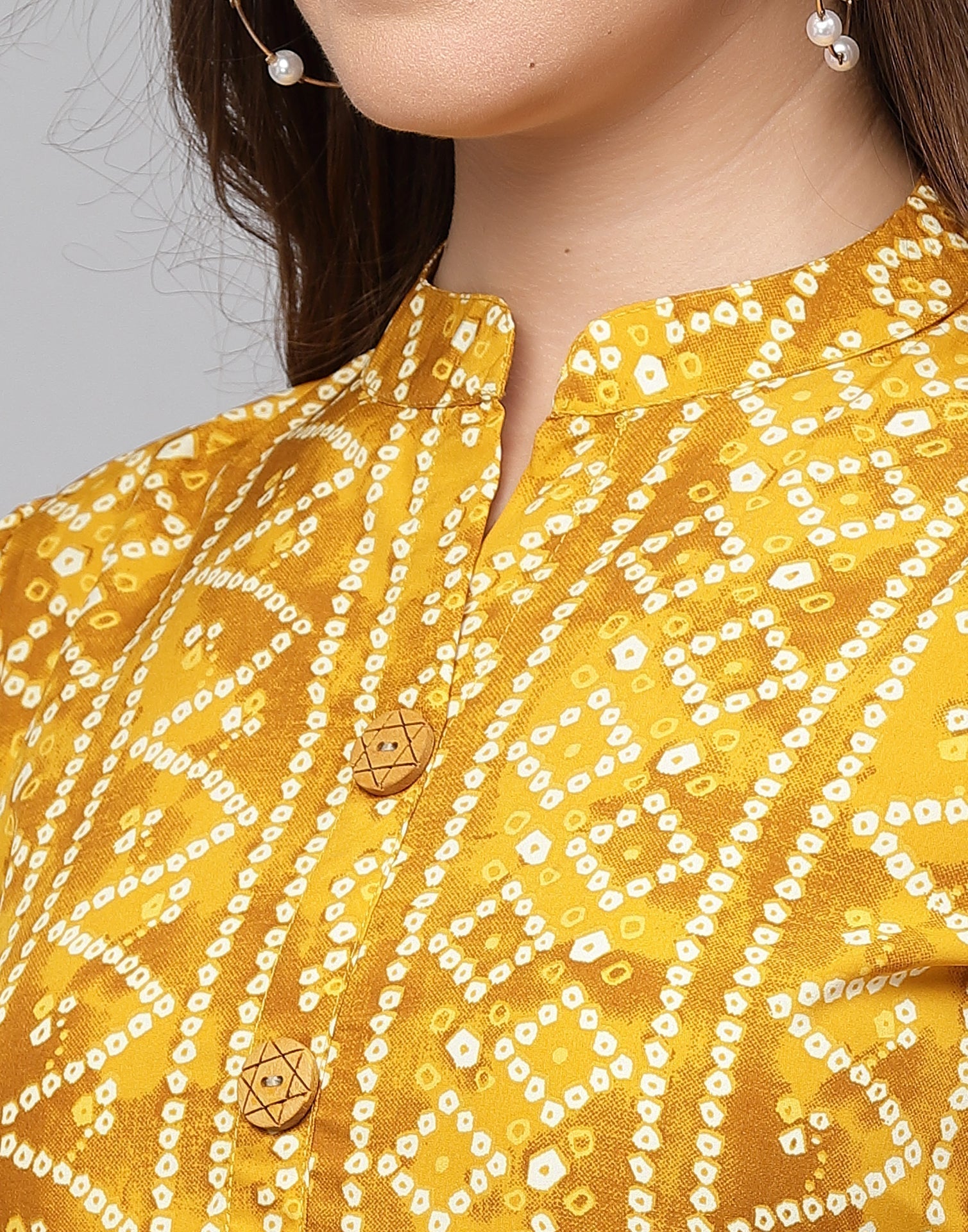 Yellow Gathered Bandhani Printed Top 