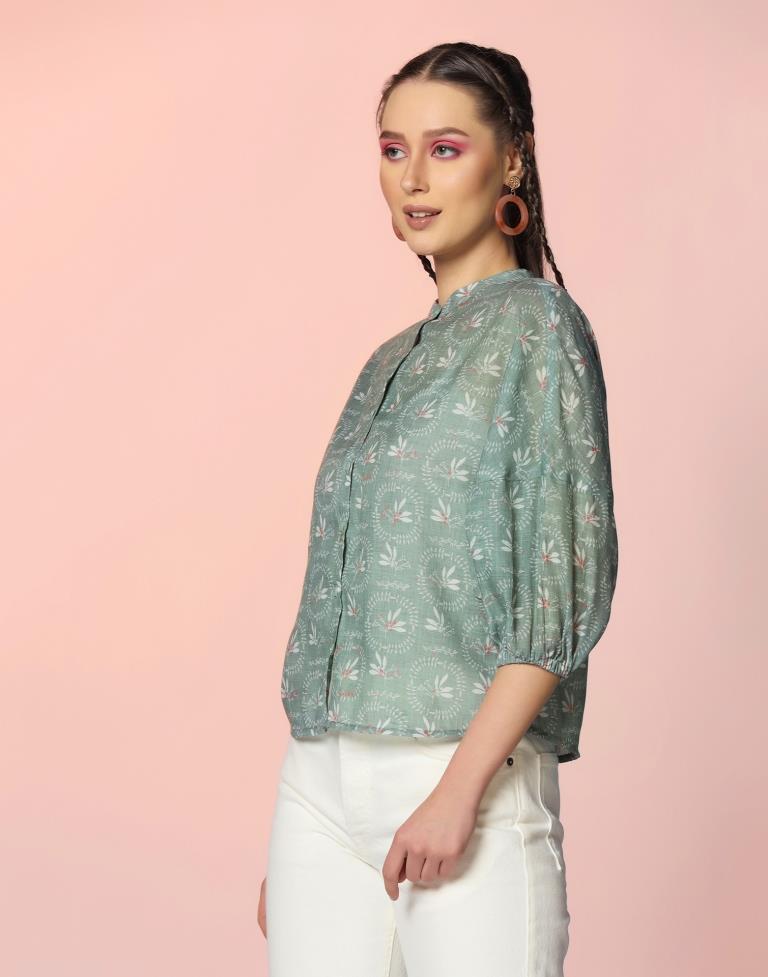 Light Green Rayon Printed Shirt