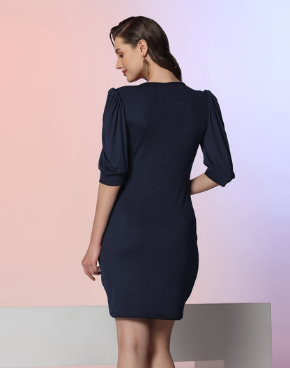 Navy Blue Lycra Bodycon Dress