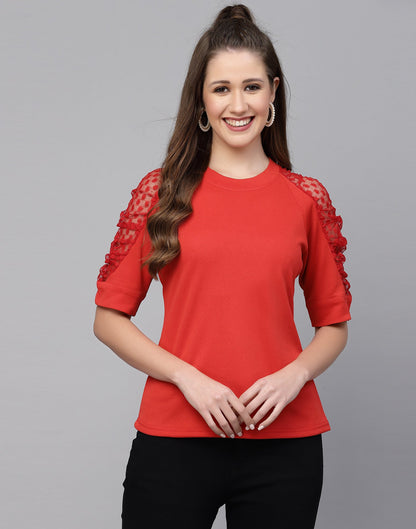 Red Lycra Balloon sleeve self design Top 