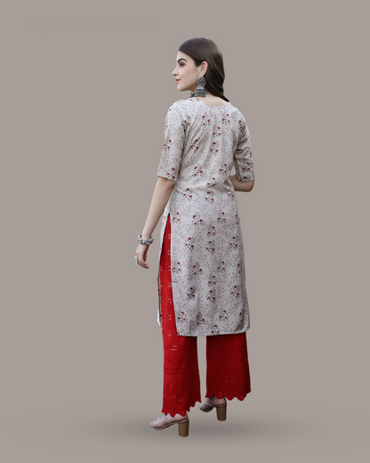 Floral Delight Beige Kurta 